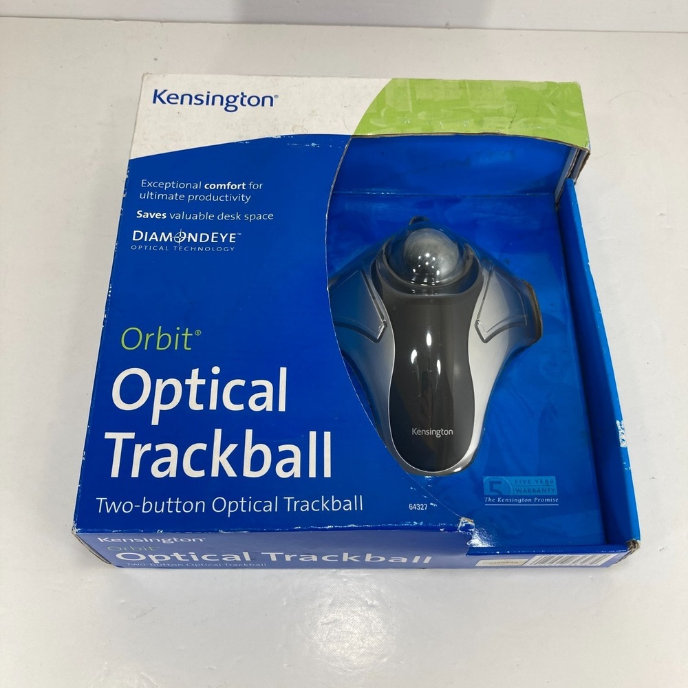 NEW‎ Kensington 64327 Orbit Optical Trackball Mouse Wired USB, Black/Silver
